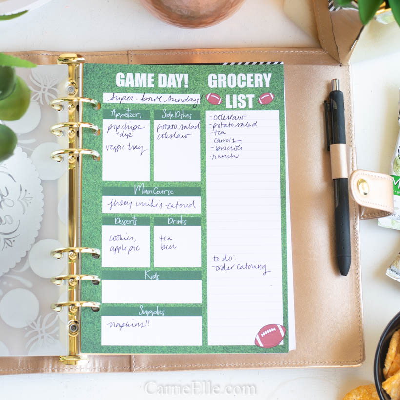 Game Day Meal Planning Page