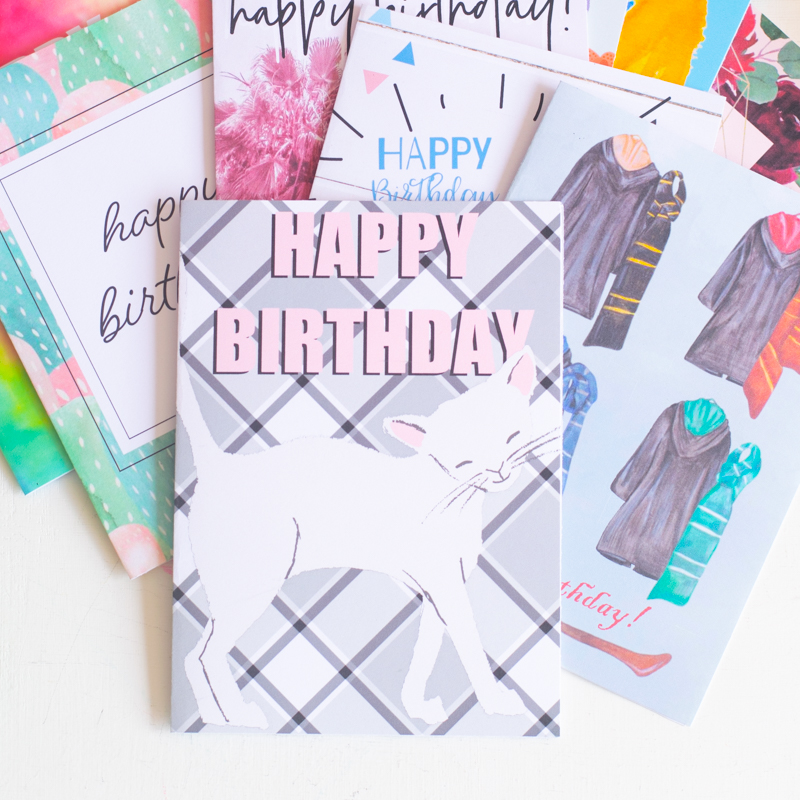 Plaid Cat Birthday Card