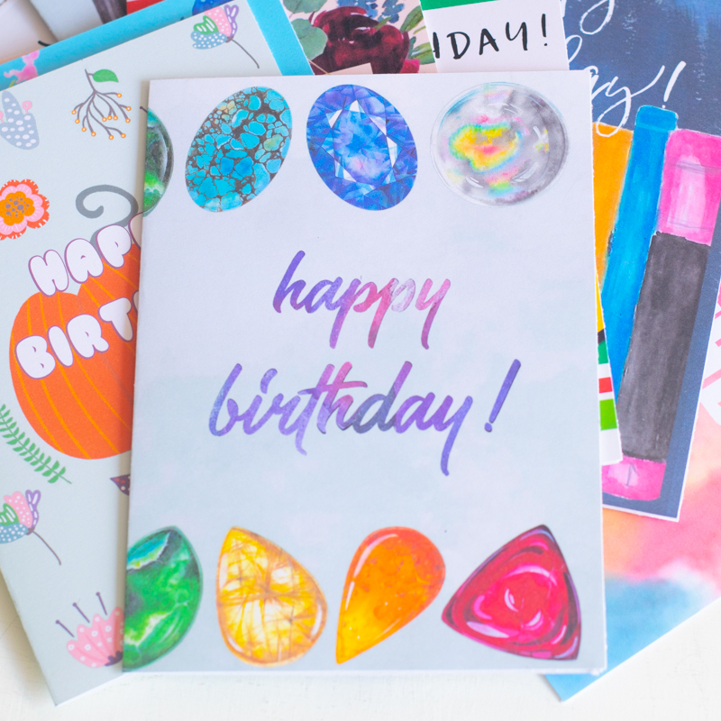 Rainbow Chakras Crytal Birthday Card