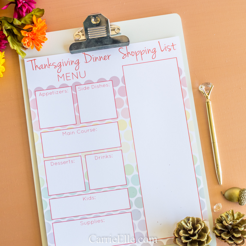 Printable Thanksgiving Dinner Meal Planning Template