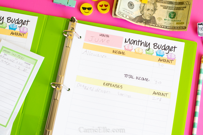 Monthly Budget Worksheet for Kids