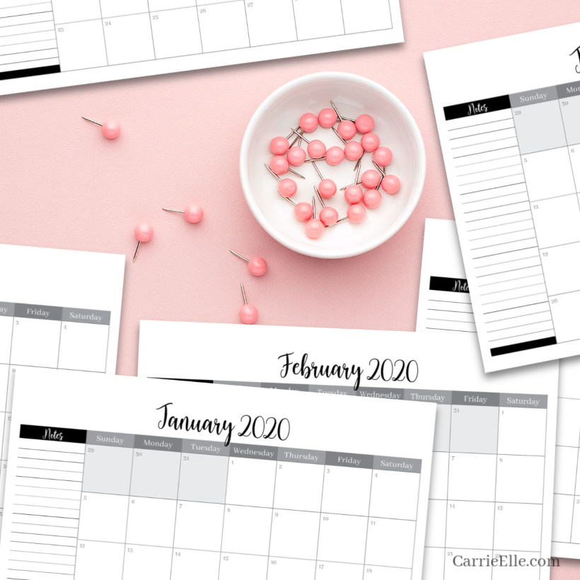 Printable 2020 Calendar BW