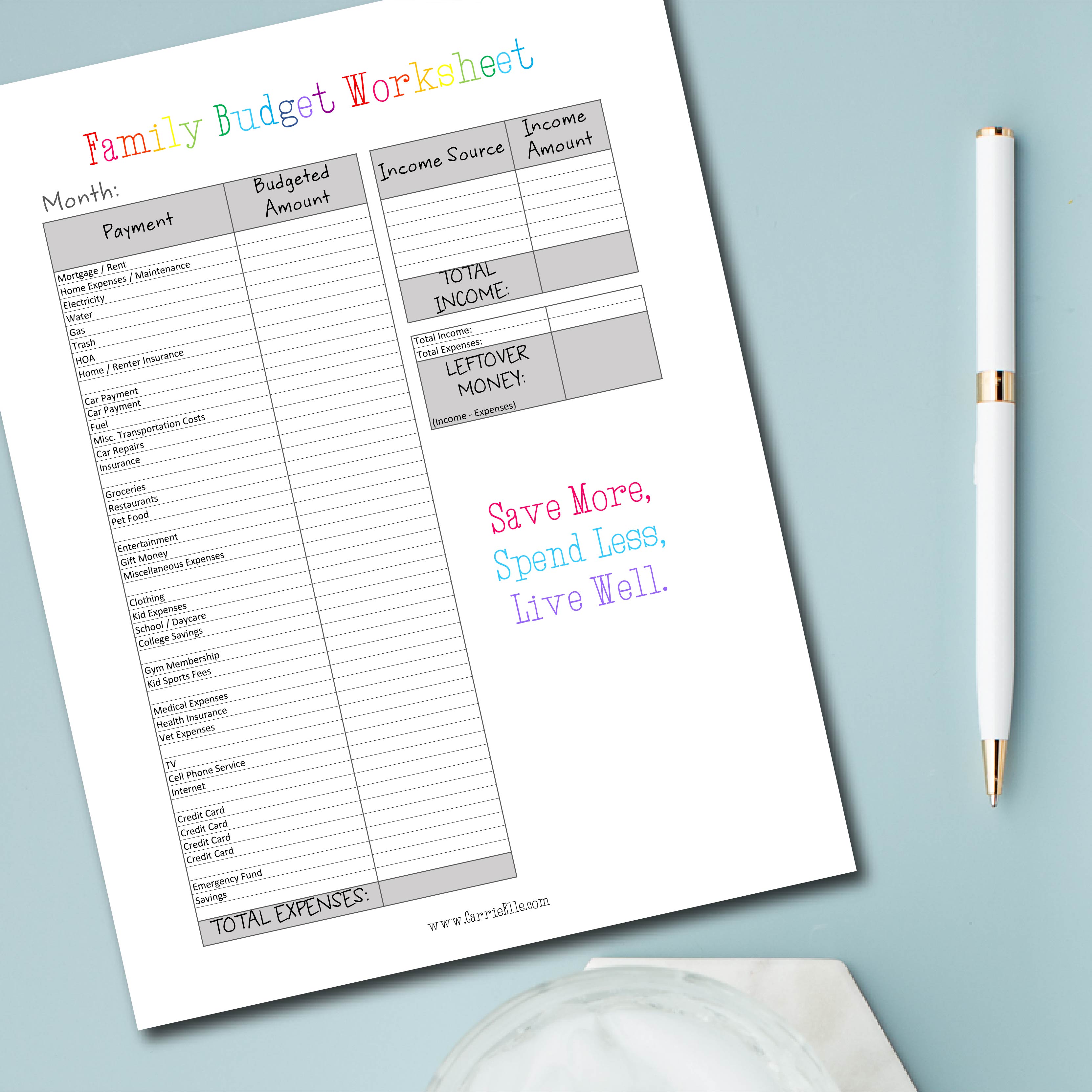 Family Budget Worksheet